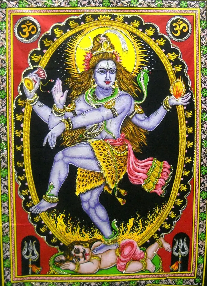 Crafts of India Dancing Shiva Nataraja Tapestry - Handmade Sequins Batik Wall Hanging for Home Decor & Meditation Spaces