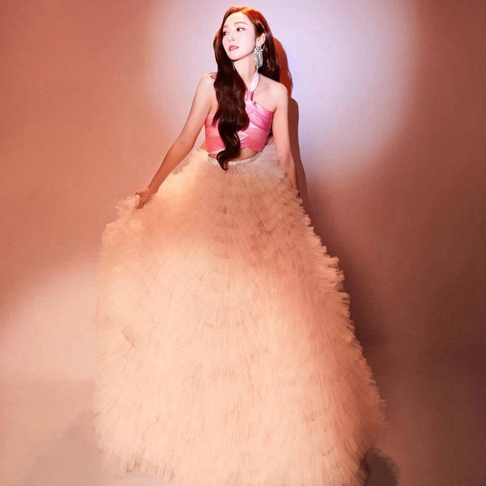 

Elegnat Ruffles Tulle Women Party Skirts Puffy Mesh A Line Prom Skirt Floor Length Luxury Female Evening Party Skirts