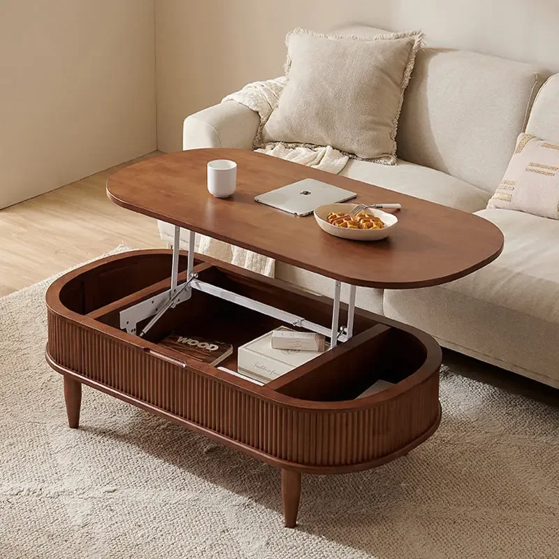 

Modern light luxury living room Nordic solid wood lifting coffee table with storage function, suitable for small apartments