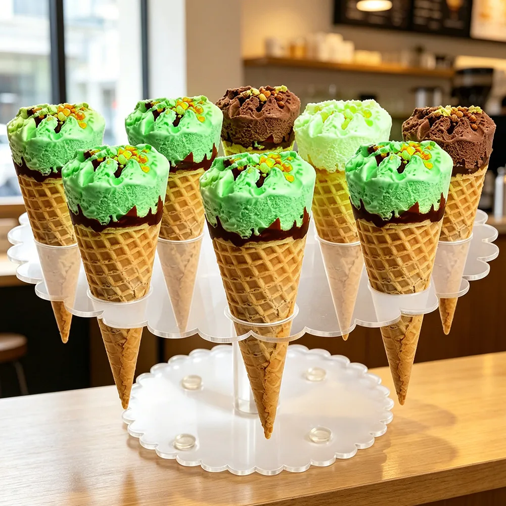 12 Hole Acrylic Ice Cream Display Rack Transparent Cone Holder Stand For Shop Party Counter Storage Organizer Furniture