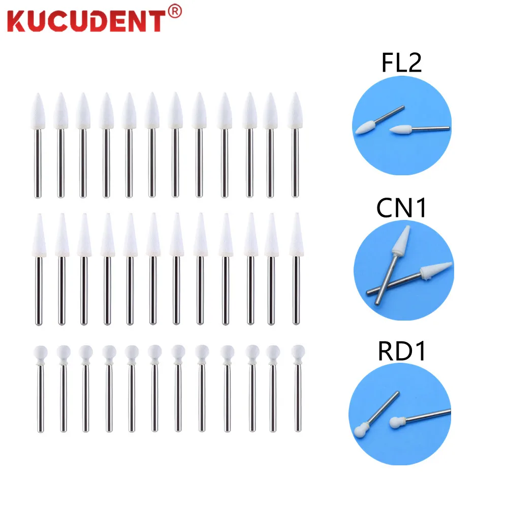 12pcs/Box Dental White Stone Polishing Burs FG Cone/Flame/Round Shape Porcelain Resin Handpiece Polisher Ceramic Grind Dentistry