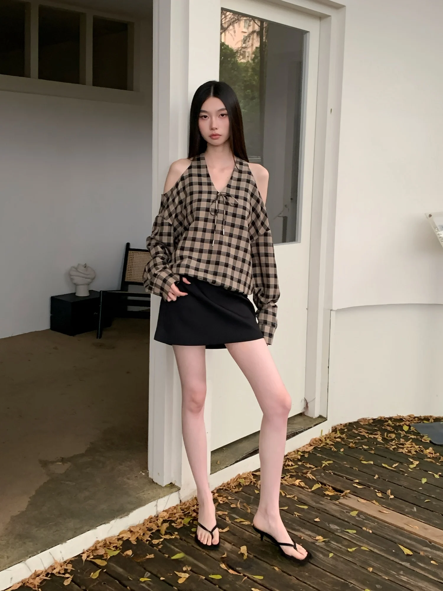 

Оригинальная льняная рубашка MoXi свободного кроя с V-образным вырезом и длинными рукавами, винтажный дизайн, повседневный удобный женский осенний топ