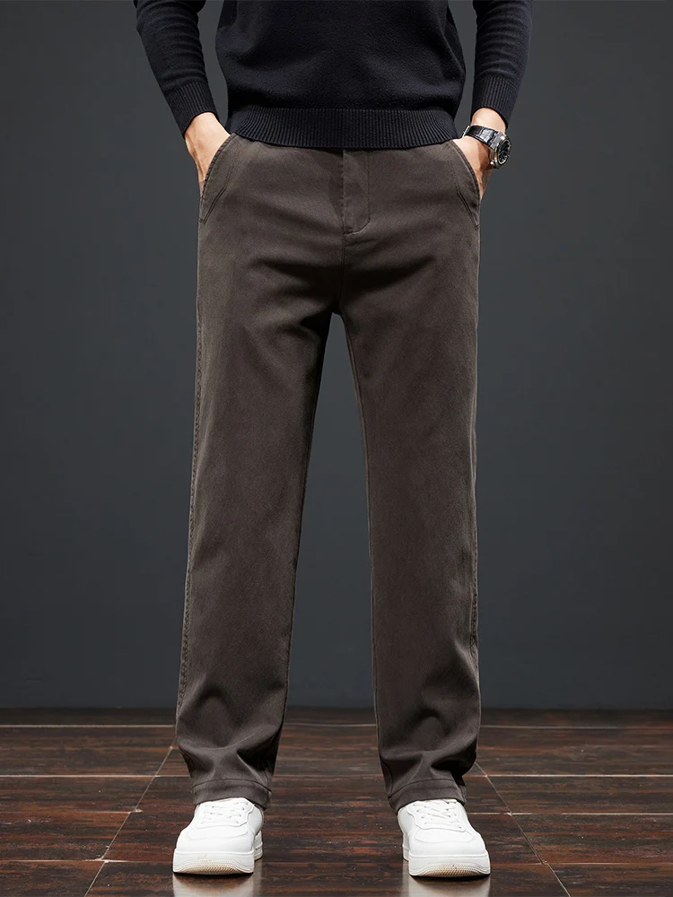 OUSSYU merk herfst winter hoge kwaliteit Lyocell stof casual broek mannen elastische taille rechte dikke broek mannelijke plus maat 40