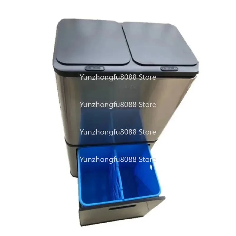 Dual Sensor Stainless Steel Trash Bin Two Layer Kitchen Waste Sorting Cabinet with Separate Bins for Home