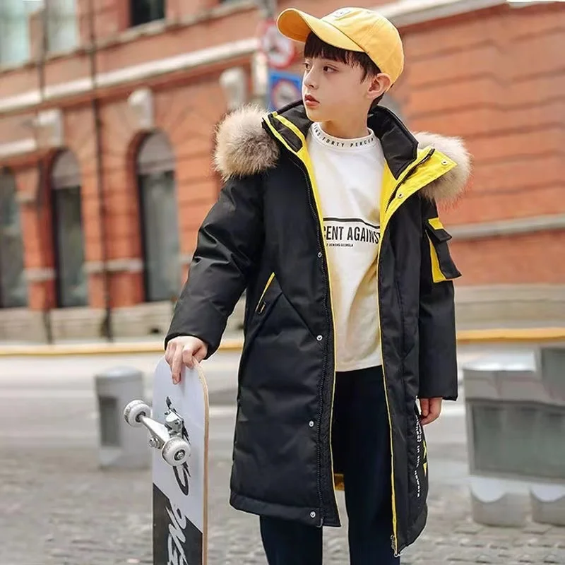 Winter Boys and Girls Jacket Long Pattern Cotton Padded Coat Hooded Warm Children Clothing Parkas veste Teens Kids Outerwears