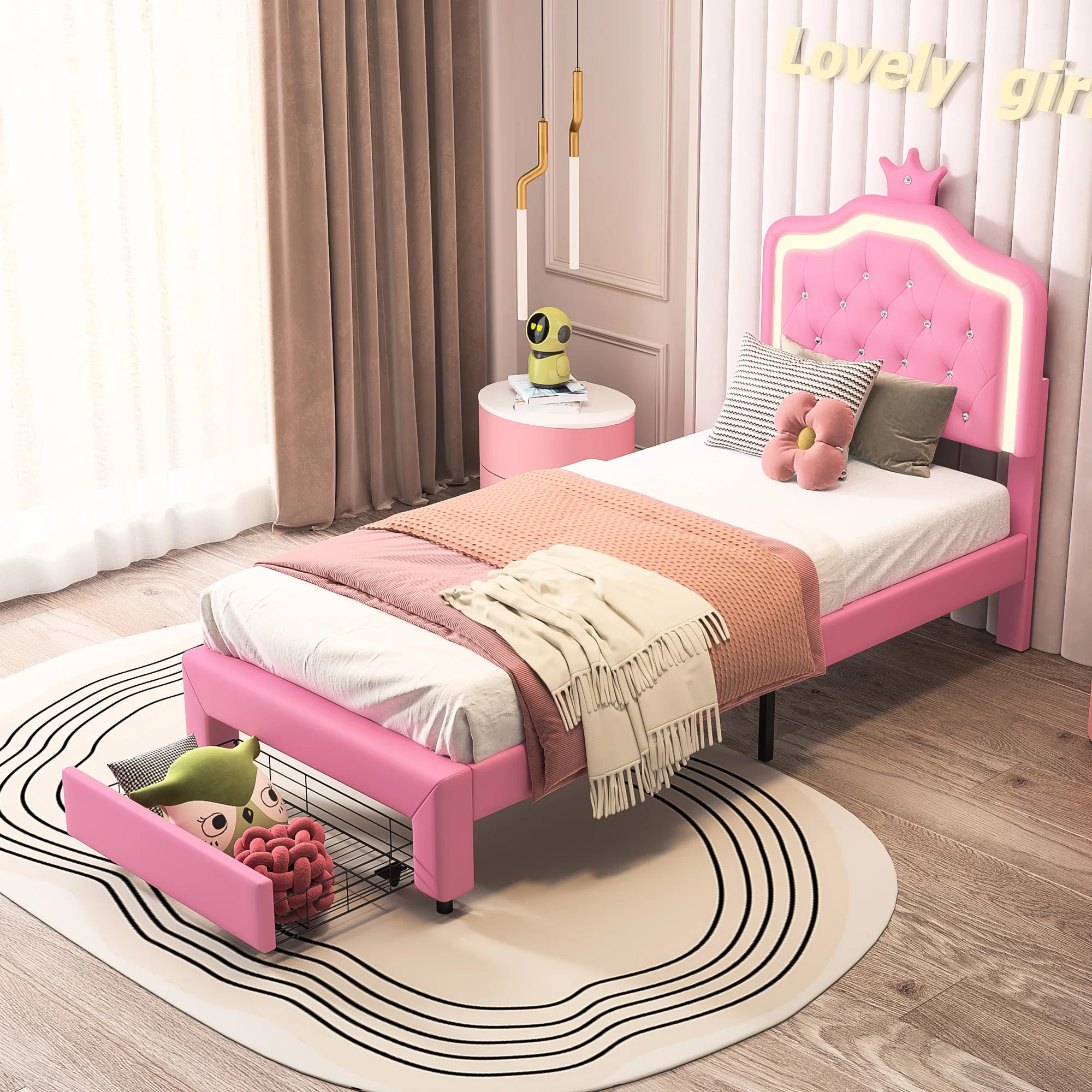 Anajqaqia 90×200 cm Kinderen eenpersoonsbed. Gestoffeerd bed met lattenbodem, diverse soorten bedframes, zonder matras - afbeelding 1