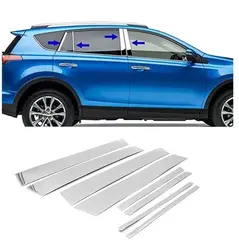 8Pcs Silver Chrome Pillar Posts Stickers For Toyota RAV4 XA40 2013 2014-2018 Car Door Window Door Trim Cover Column Decal Parts