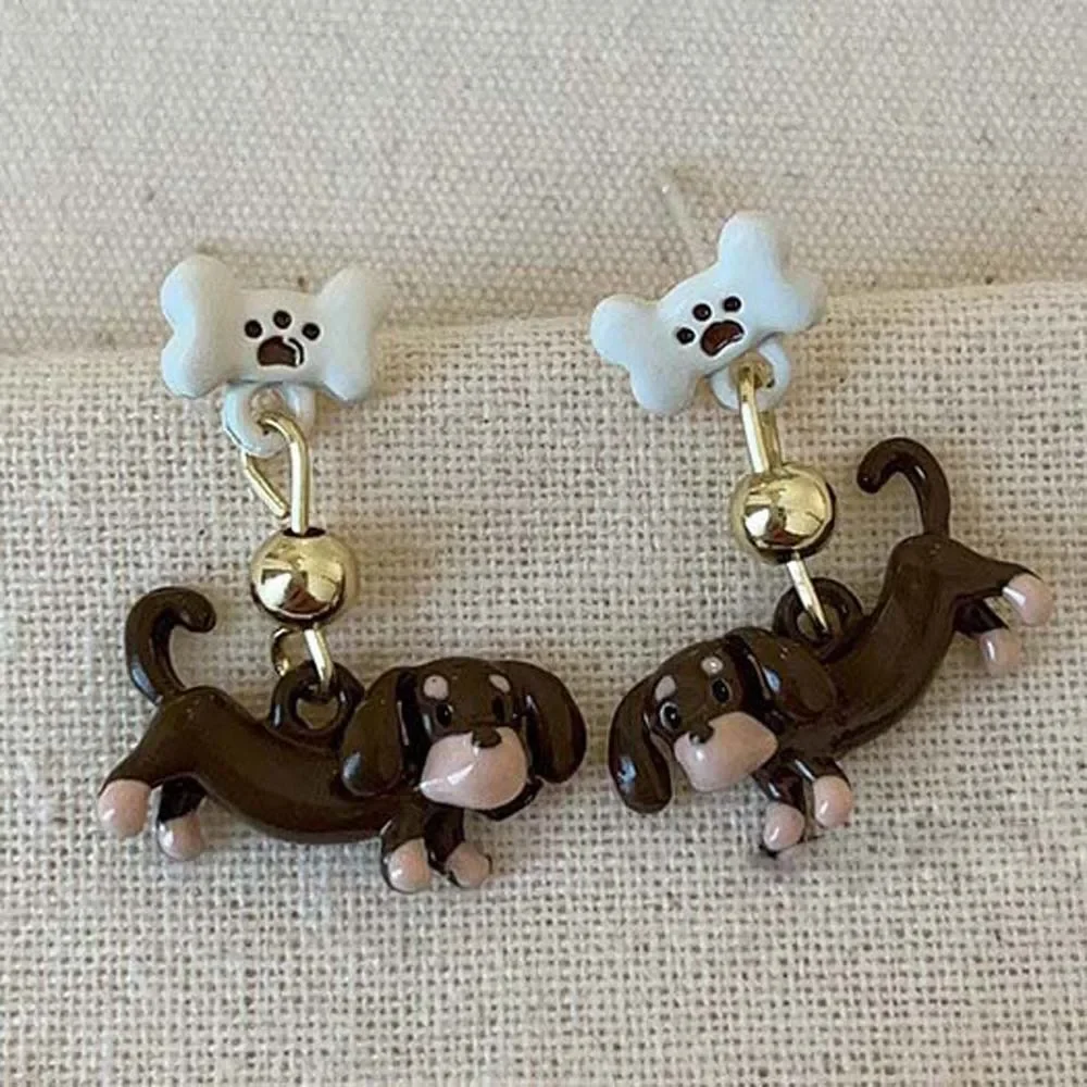 Personality Kawaii Dachshund Earrings Acetic Acid Bracelet Puppy Ring Headdress Korean Style Animal Dog Hair Clip Girls