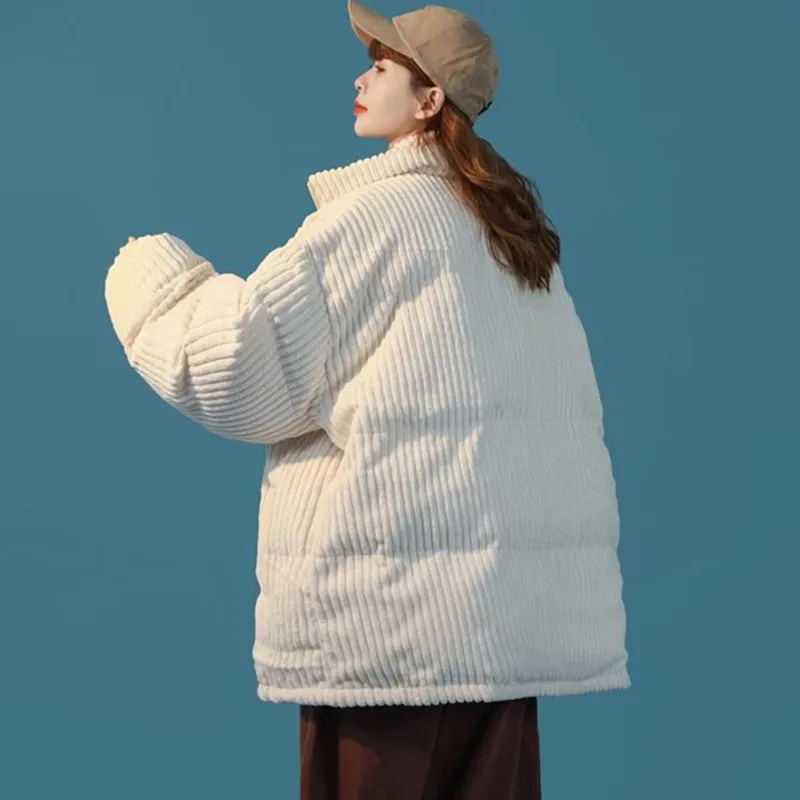 2025 Winter Nieuwe Vrouwen Opstaande Kraag Corduroy Katoenen Jas Casual Student Losse Dikke Leuke Jas Vrouwelijke Warme Parker uitloper