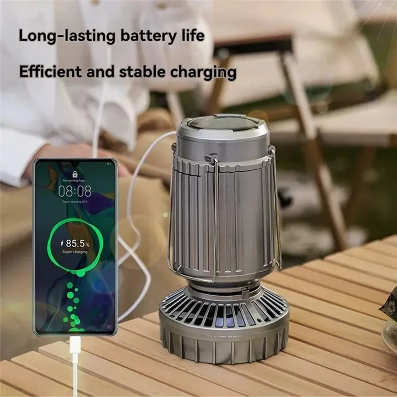 2026 New Emergency Hanging Light Foldable Solar Camping Fan With Lantern USB Rechargeable Solar Power For Outdoor Tent