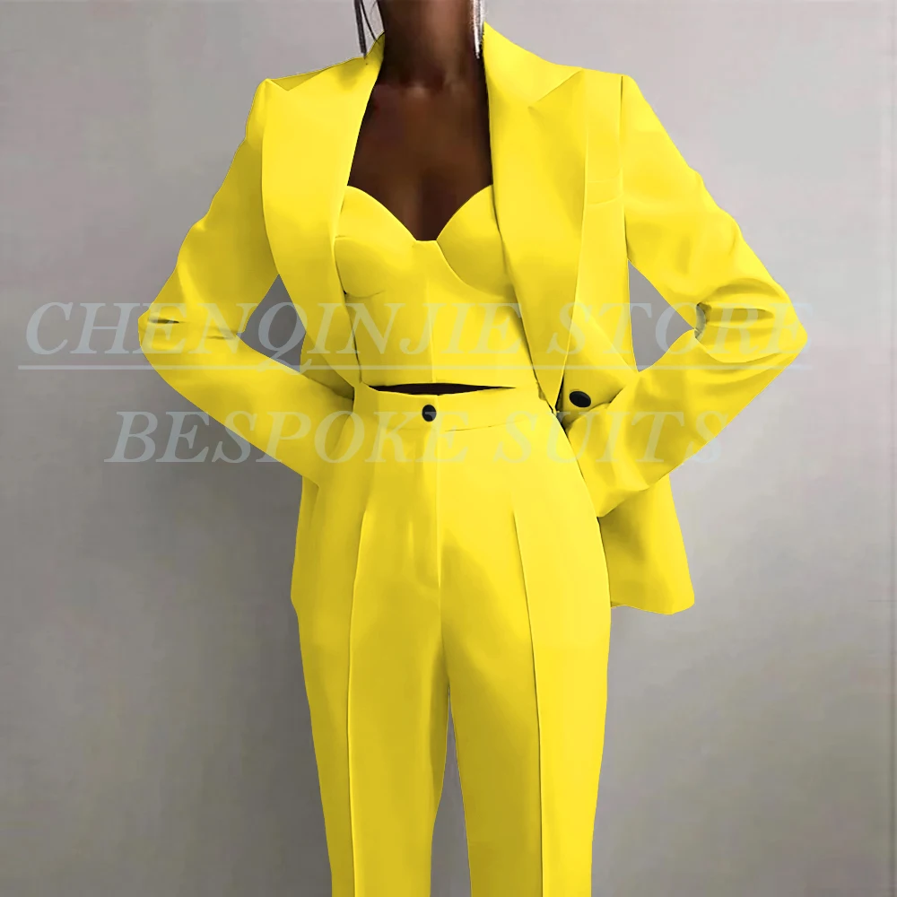 White Women's Suits Blazer Fashion Peak Lapel Single Breasted Slim Fit 2 Piece Jacket Pants Outfits Clothing Conjuntos Femininos