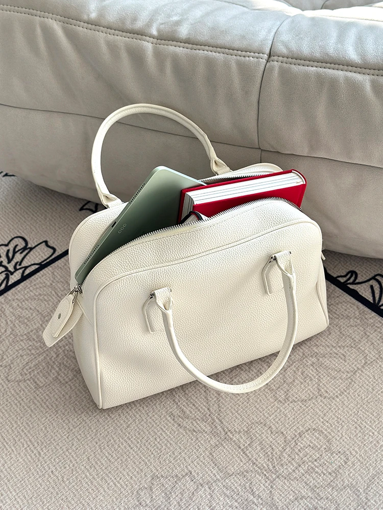 

White Leather Large Capaci Tote Bag Women's Commuter Handbag oulder Bag Briti Sle Polyester Single Strap