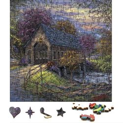 Wood Puzzles Covered Bridge Wooden Jigsaw Puzzle Toys For Birthday Holiday Gift Board Game Scenery Puzzle Toy For Children