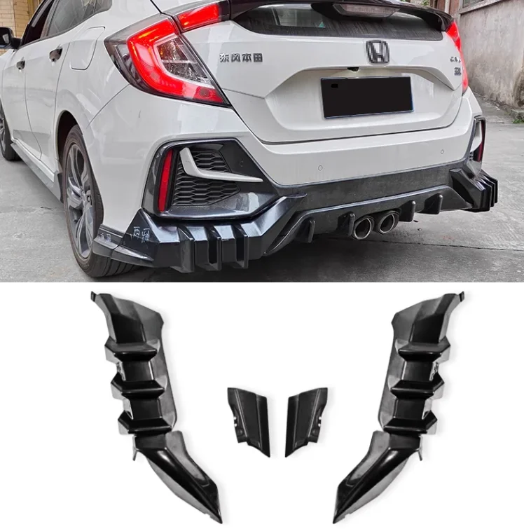 4PCS/SET ABS Black Rear Bumper Diffuser Edge Splitters Trunk Lip Spoiler For Honda Civic Hatchback FK8 2016-2021