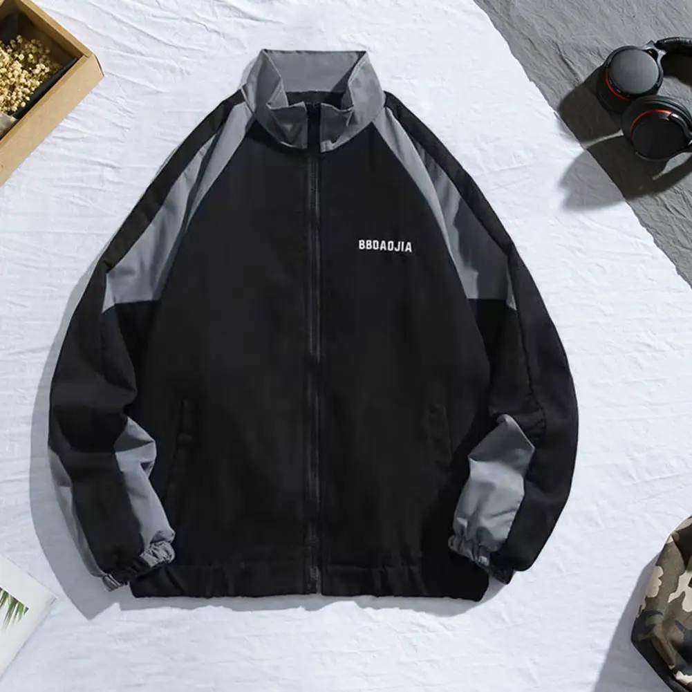 Jaket penahan angin pria dan wanita, jaket bergaya Hop trendi, kerah berdiri, mantel lengan panjang musim semi untuk pria dan wanita