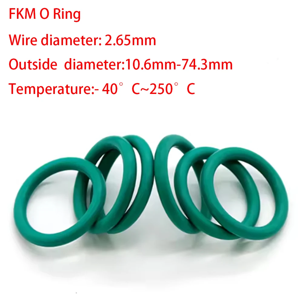 5-20Pcs FKM Green Fluorine Rubber O Ring Seals CS 2.65mm OD10.6-74.3mm O Ring Seal Gasket Oil Resistant Acid & Alkali Resistant