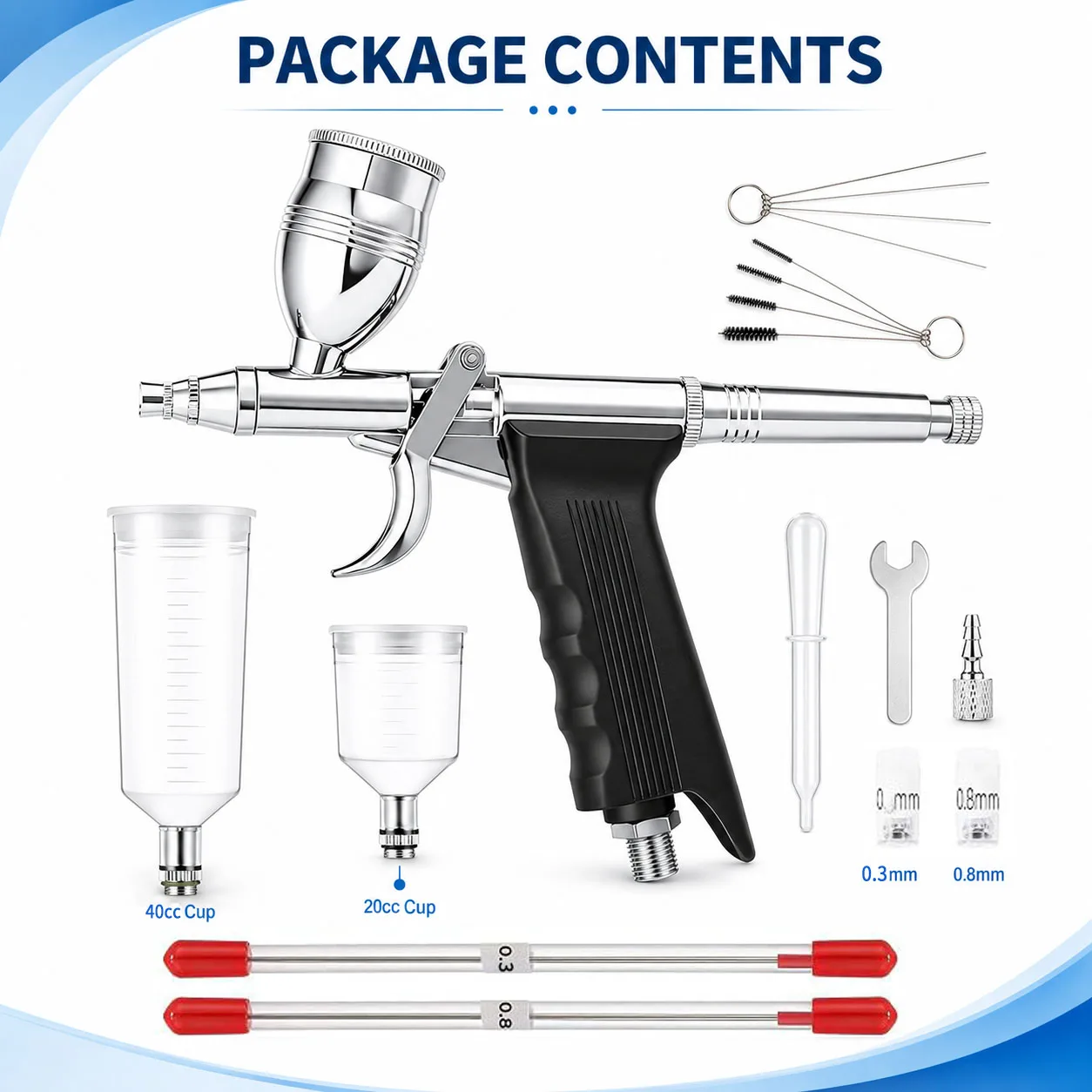 Airbrush Kit with Double Action Trigger Airbrush Gun 0.3/0.5/0.8mm Needles 13/20/40cc Paint Cups for Nails Cake Tattoo