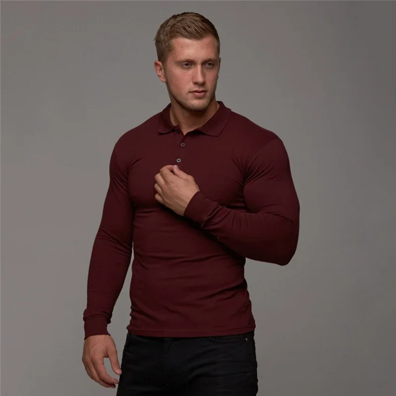 Nuova Camicia di Marca di Polo Mens Casual Moda Traspirante Poloshirt di Cotone di Polo della Maglietta Degli Uomini di Affari Manica Lunga di Alta