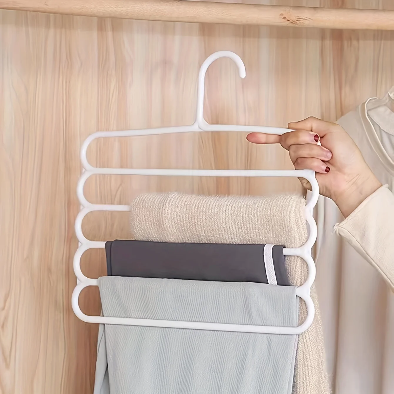 5-layer Pants Rack with White Hooks for Organizing Multi-functional Small Space Clothing Storage, A Must-have for Home Use