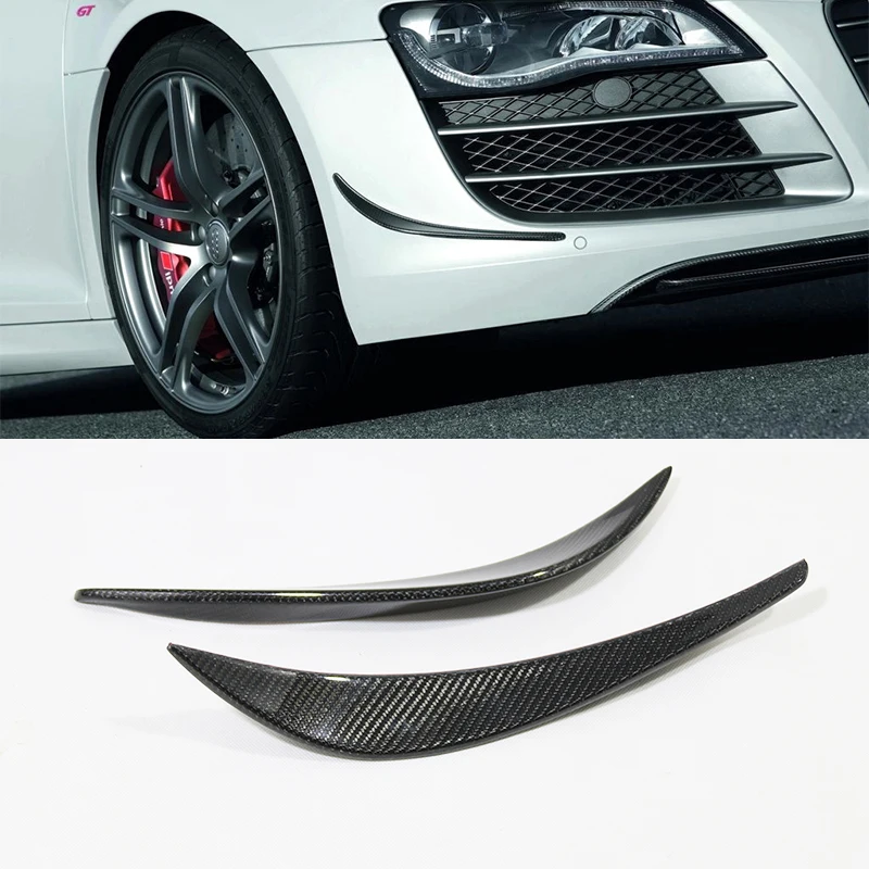 

For Audi R8 Spyder FSI V10 2008 2009 2010 2011 2012 2013 2014 Real Carbon Fiber Front bar Wind knife Add on style 2PCS