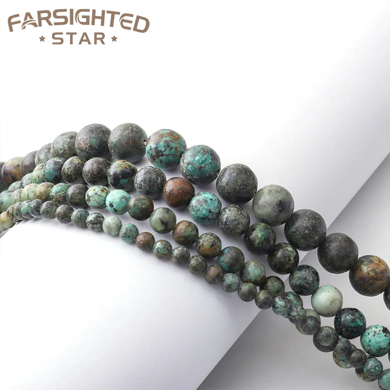 Farsighte Star  Natural Stone African Turquoise Round Loose Beads 4-10mm For Jewelry Making DIY Bracelet Necklace Accessories