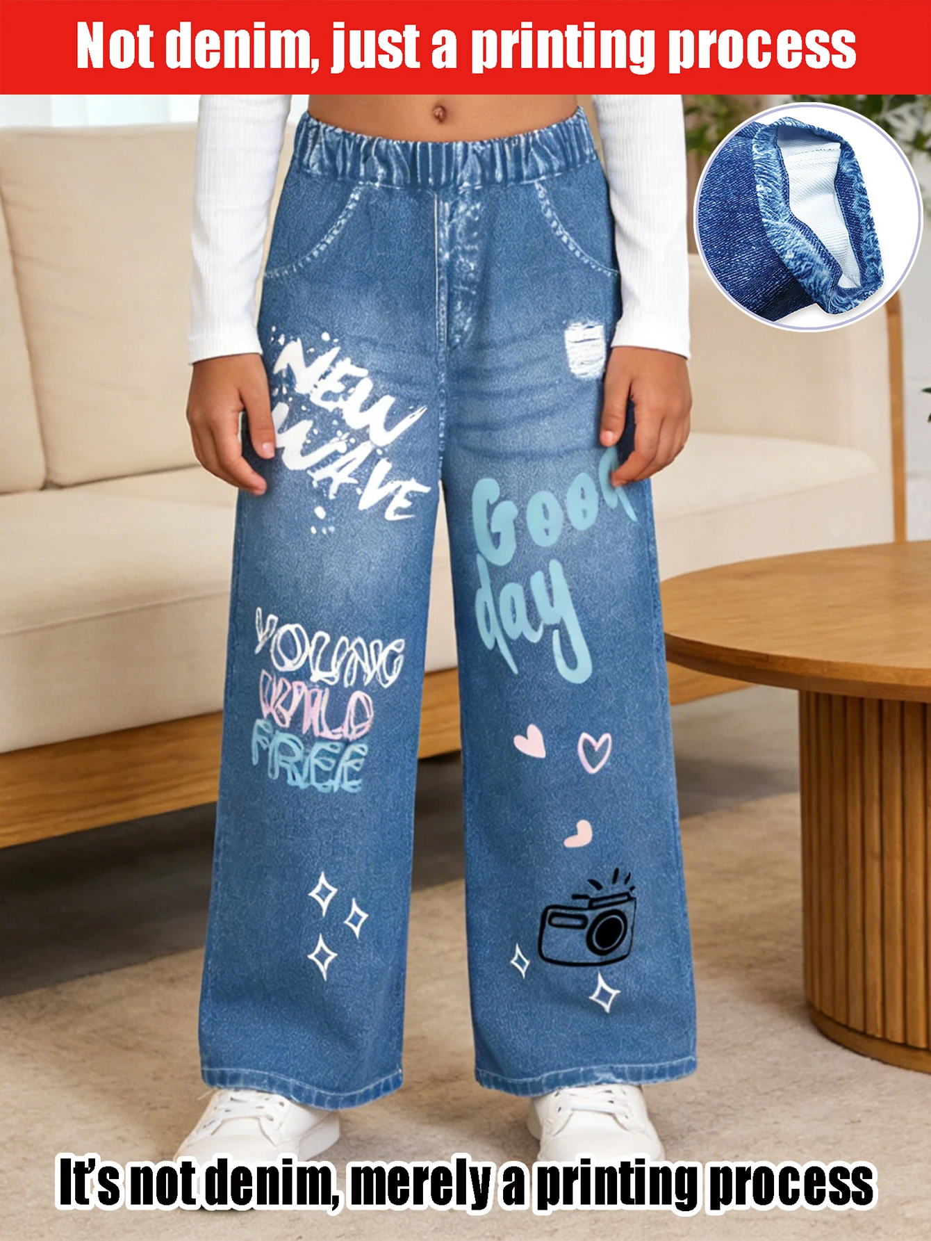 

2026 Children's Fashion Colorful English Simulated Jeans Children's Back to School Casual Fashion Pants