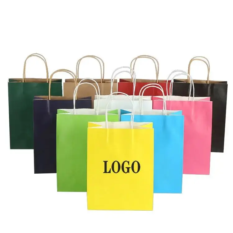 

100pcs Wedding Party Gift Kraft Paper Bags Festival Paper Gift Packing Bag with Handles Custom One-color Logo