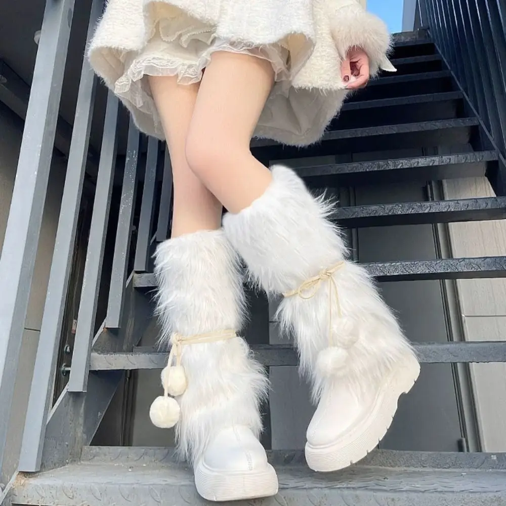 

Soft Knitted Winter Leg Warmers Y2K Plush Ball Plush Leg Coverings Kawaii Lolita JK Long Stockings Spicy Girls