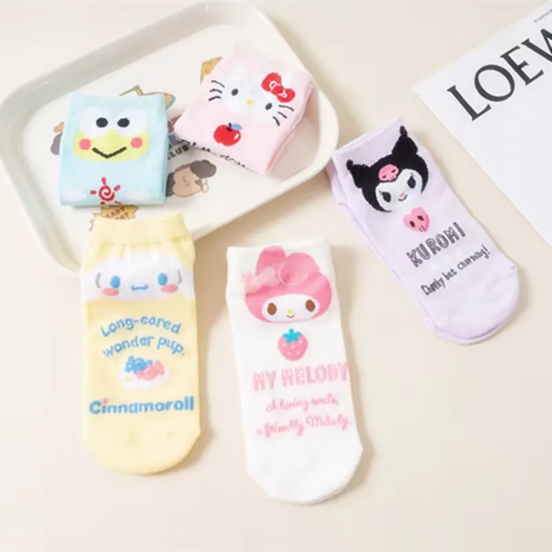 헬로 키티 쿠로미 양말 한 켤레 만화 애니메이션 귀여운 트렌디 보트 양말 여성/어린이용
