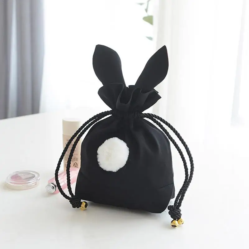 Portable Cosmetic Storage Bag Cute Drawstring Pouch Easter Bunny Ears Drawstring Jewelry Bag