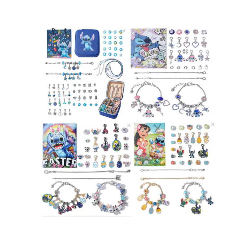 New Cute Disney Stitch  24-Grid Christmas Countdown Calendar Blind Box - Alloy Bracelet Gift Set For Halloween & Xmas