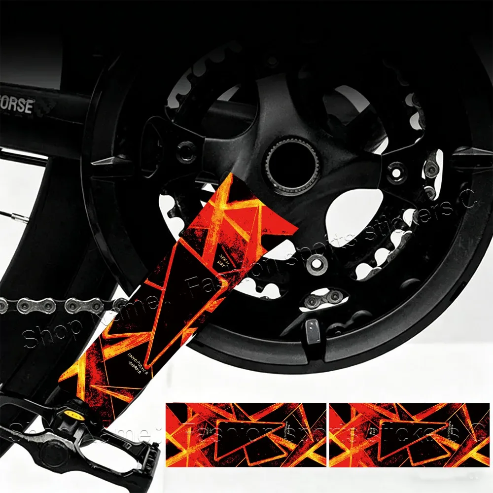 1Pair 2D Flat Retro Red Orange Geometric Crank Arm Waterproof Anti-Scratch Vinyl Stickers For MTB Road Bike Crankset Decor - view 5