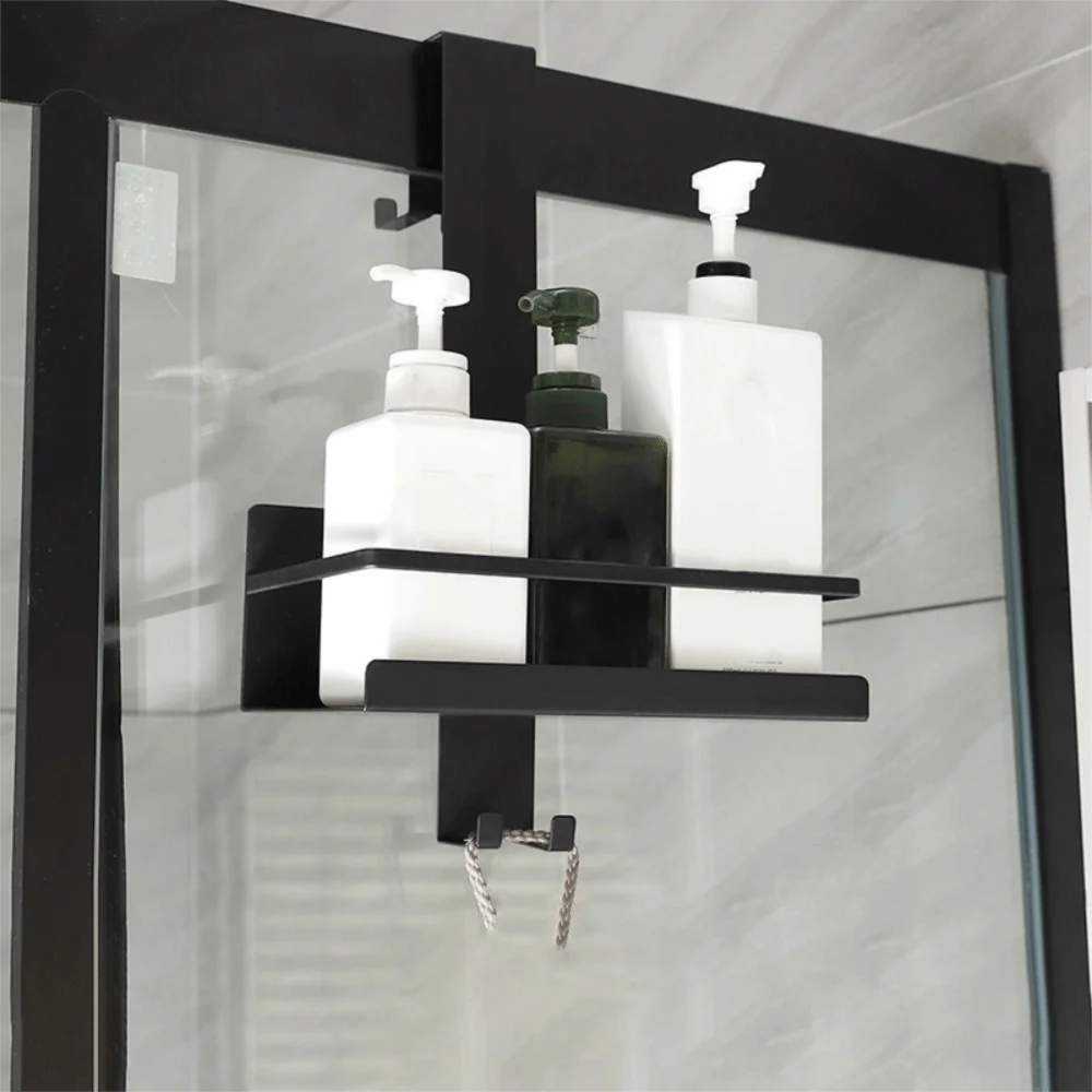 

Stainless Steel Hanging Shower Basket Movable Large Capacity Bathroom Storage Rack No Drill with Hooks Door Hanging Basket