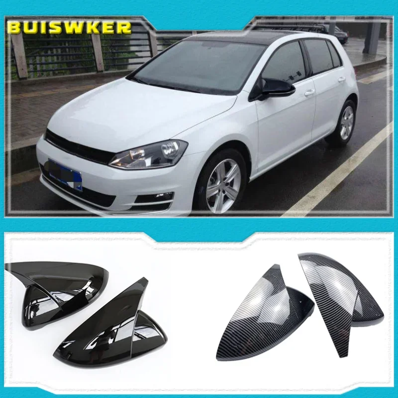 2 pcs Side Wing Mirror Cover Caps Bright Black RearView Mirror Case Cover for VW Golf 7 MK7 7.5 GTD R GTI Touran L E-GOLF