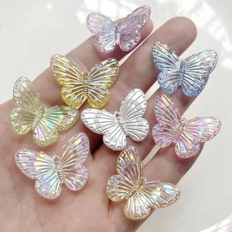 24pcs AB Bling Colorful Clear Crystal Butterfly Flatback Rhinestone 1 Hole Figurine Pendant Home Scrapbook DIY Applique Craft