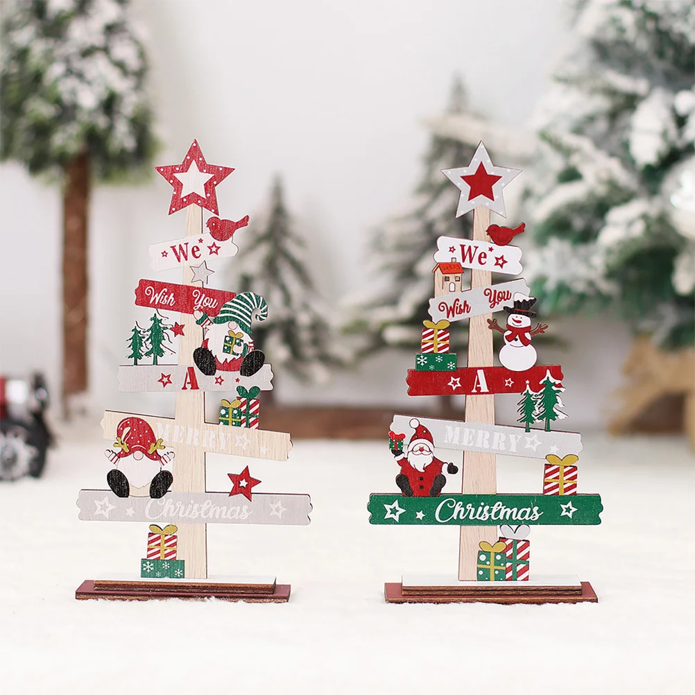 

2pcs Wooden Christmas Tree Desktop Ornament Festival Decoration Craft Xmas Tree Table Decorative Holiday Home Party Diy Wood