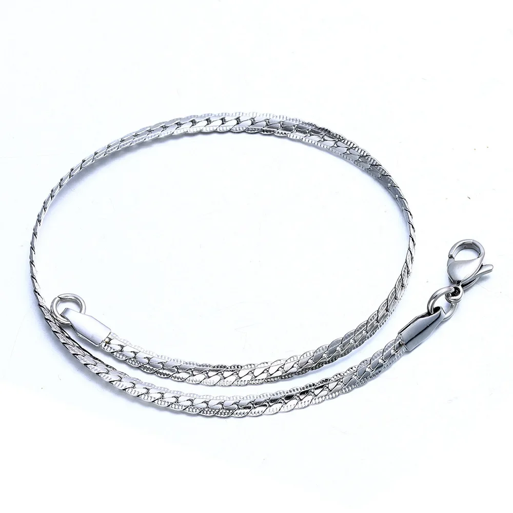 3mm Edelstahl FR Geprägte NK-Kettenhalskette für Damen und Herren, Hip-Hop-Schmuck, Silberfarbene Kubanische Kette, Schmuckzubehör – Detail 4