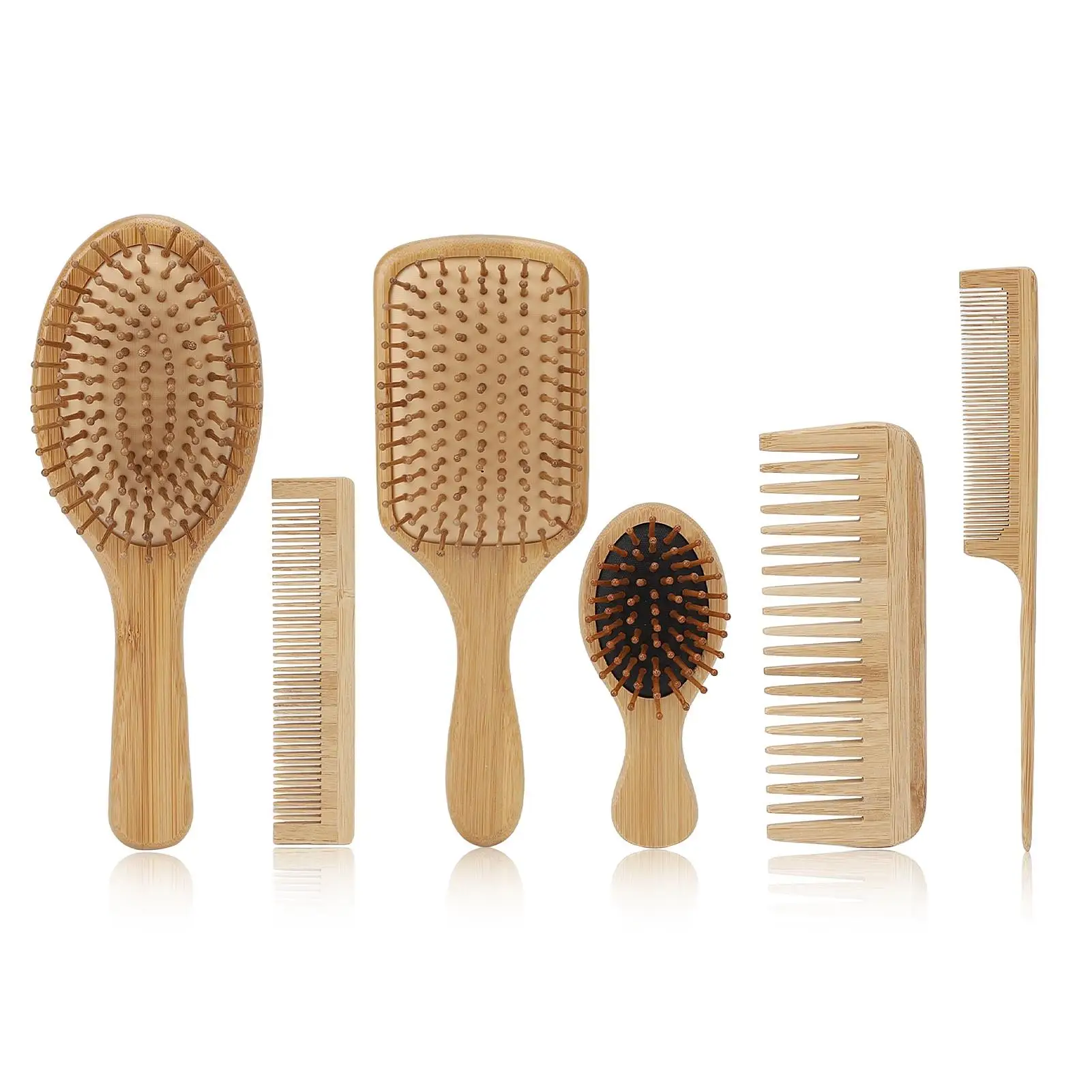 Eco-Friendly 6pcs Hair Brush Comb Set - Ergonomic Detangling Tools for All Hair Types