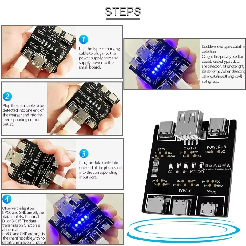 1/2/3Pcs DT3 USB Tester Data Cable Detection Board for iOS Android Micro Type-C Short Circuit on-Off Switching Test Board Tool view 4