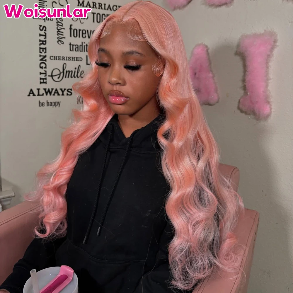 

32 36 inches Light pink Lace Frontal Wigs human hair 13x4 13x6 Transparent Lace Body wave 200% For women Human Hair Wigs 100%