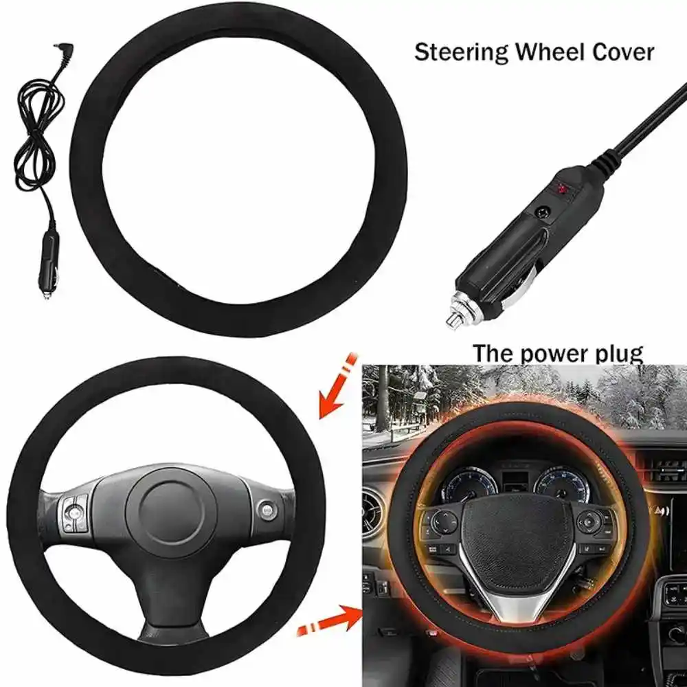 

1pc Heated Steering Wheel Cover Heats Up Quickly Fits For Wheels For Car Van SUV Black Cold Weather Gear Heated Comfort Cover