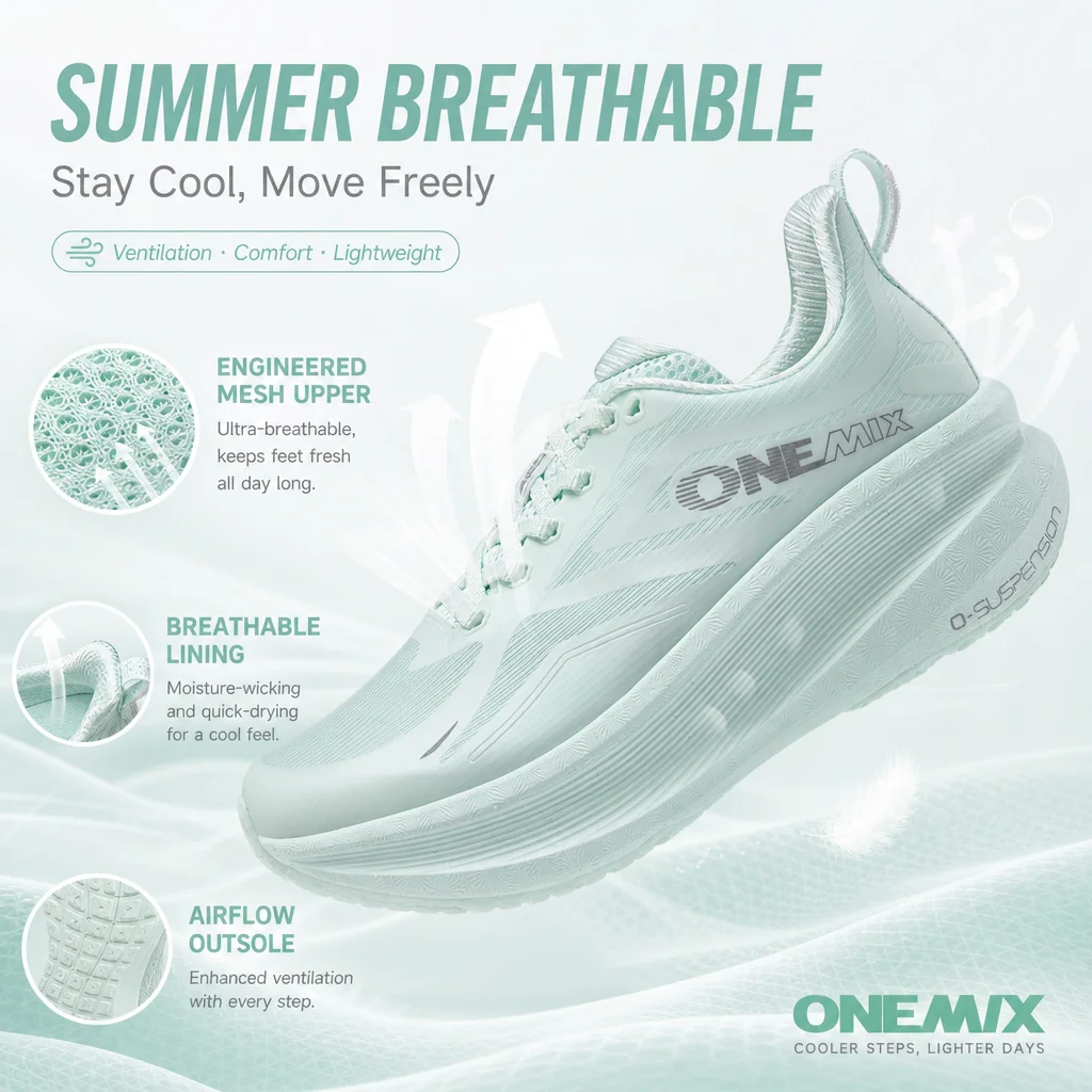 ONEMIX 2026 Summer Ice Breathable Running Shoes Men Women, Hollow Mesh Lightweight Shock Absorbing Casual Sneakers