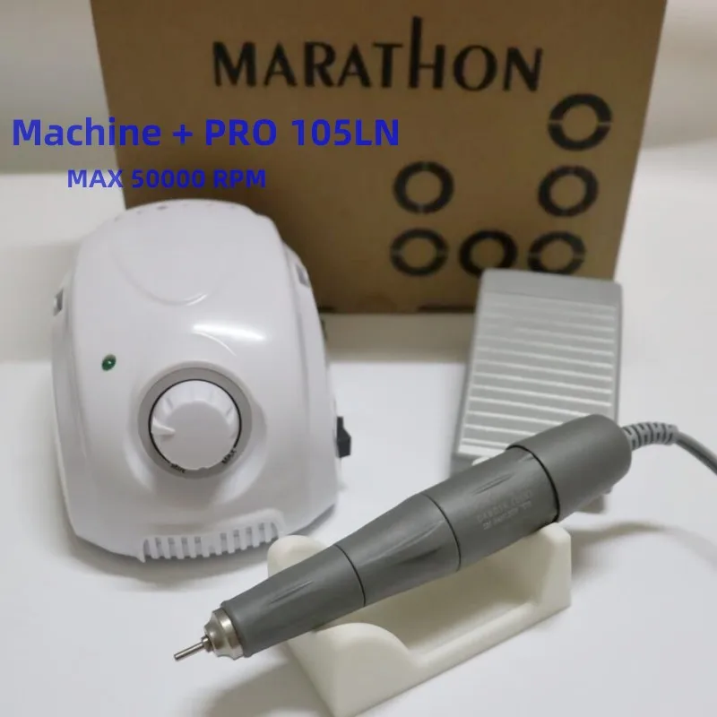 MARATHON-Champion 3 PRO 105LN mango 35K/45K/50K taladro eléctrico para uñas, máquina de pulido de micromotor fuerte 210, herramientas de arte de uñas