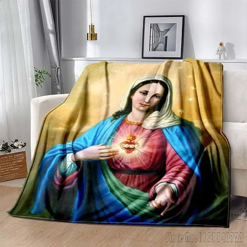 Merciful Virgin Mary Soft Christian God Flannel Blanket Children Weighted Fluffy Throws Dream Size Printed Luxury Nap Throws