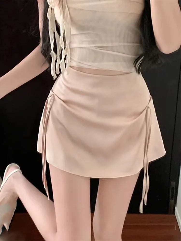 

Модная милая юбка с бантом для женщин, летние облегающие облегающие юбки трапециевидной формы, новинка 2025, атласные повседневные Faldas, сексуальные Mujer