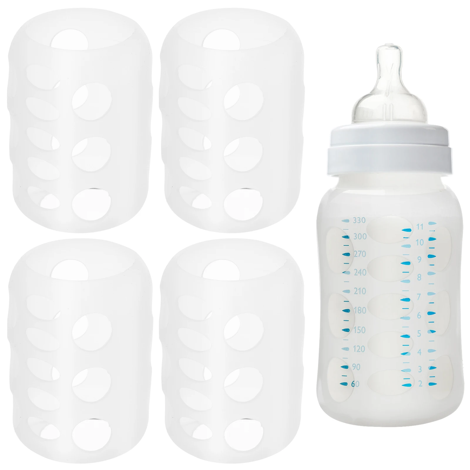 

4Pcs Silicone Baby Bottle Protector Sleeves Nursery Feeding Bottle Cover Shockproof Anti Slip Transparent Scale Cushion