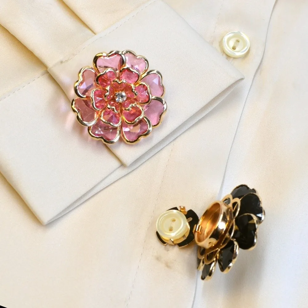 1pc Transparent Rhinestones Floral Cufflink DIY Clothing Accessories Rhinestone-embellished Shirt Buttons Brooch Buckle