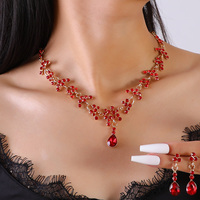 3 pieces of women's fashion trend claw chain series red water drop earrings with necklace jewelry set, banquet and party accesso