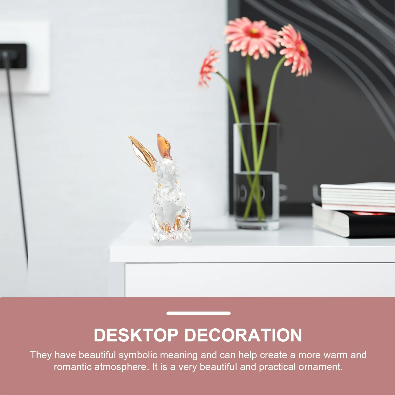 

Gold Plated Glass Rabbit Statue Exquisite Workmanship Wedding Home Decoration Adorable Desktop Accent Romantic Animal Sculpture