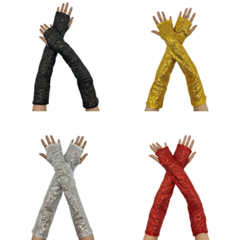 1pair Cycling Reflective Gloves Long Colorful Gloves Stage Performances Mittens Dropship